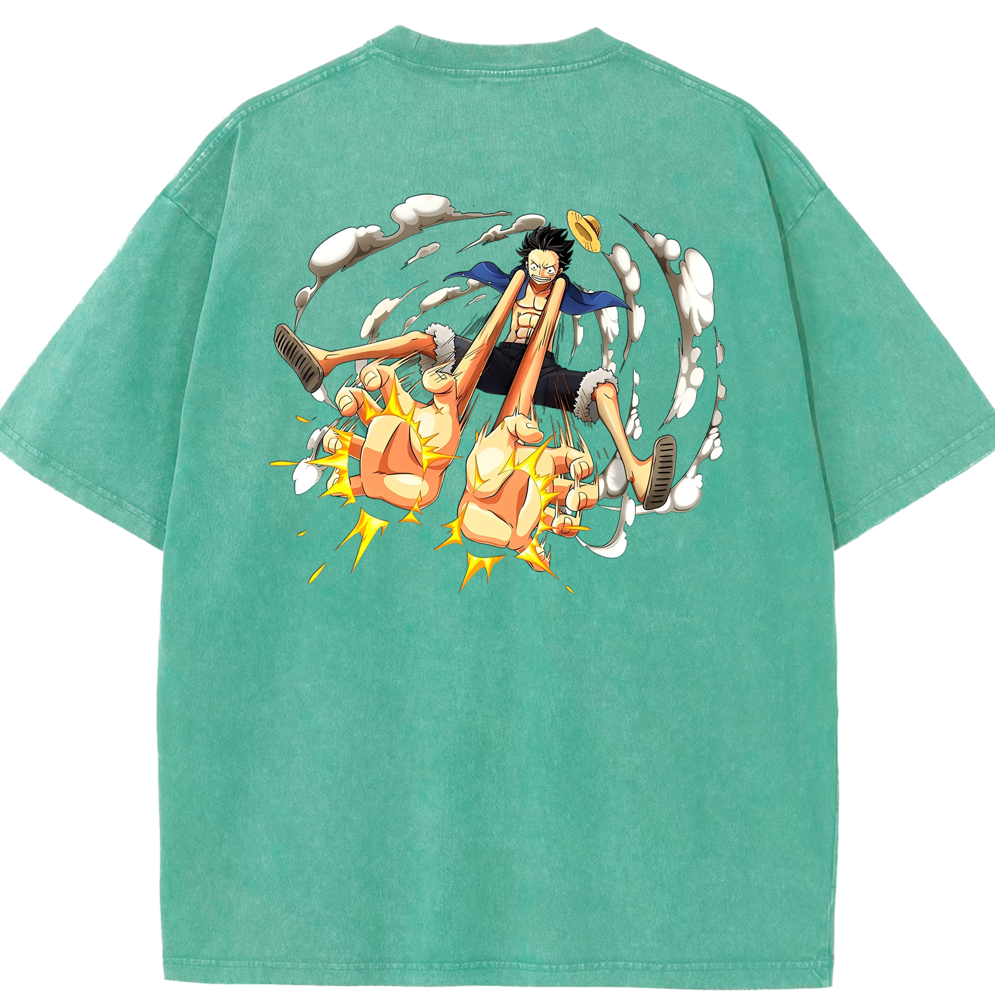ワンピース モンキー・D・ルフィ ONE PIECE Monkey D. Luffy 綿100% ヴィンテージ風 半袖Tシャツ（背面プリント）